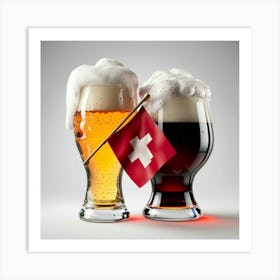 Swiss Beer And Flag Art Print