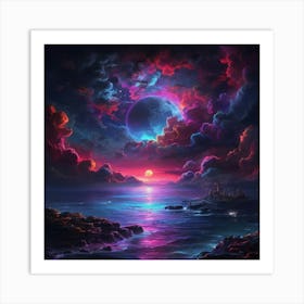 Moon Over The Ocean 1 Art Print