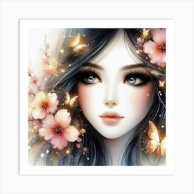 Pretty Girl With Flowers Art Print