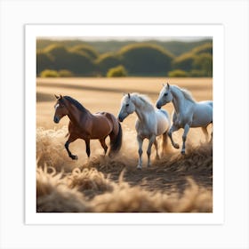 Horses Running In The Field Art Print