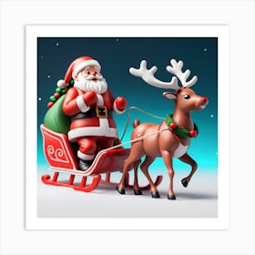Santa Claus And Reindeer 8 Art Print