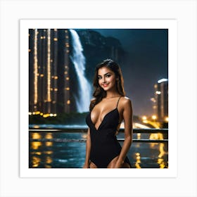 Beautiful Woman In Black Swimsuit huj Art Print