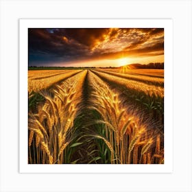 Golden Wheat Field At Sunset 2 Art Print