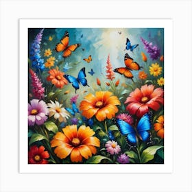 Butterflies In The Garden Paintings Art Print Art Print