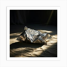 Crumpled Plastic Wrapper Foreground Contrasting Against A Pristine Dark Background Focus On Texture (5) Art Print