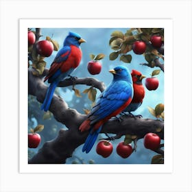 Bluebirds In An Apple Tree Art Print