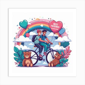 Best Friends On A Bicycle Art Print