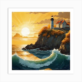 Lighthouse At Sunset Art Print