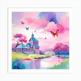 House With Butterflies Art Print