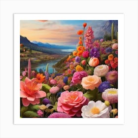 Flowers At Sunset Art Print