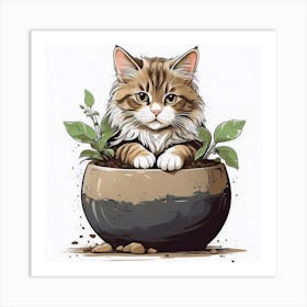 Cat In A Pot 1 Art Print