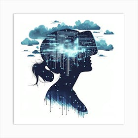 Woman In Vr Headset.Generated AI. Wall Art Print Art Print