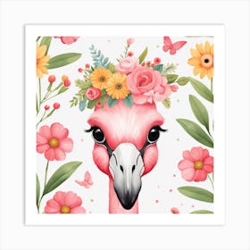 Floral Baby Flamingo Nursery Illustration (4) Art Print