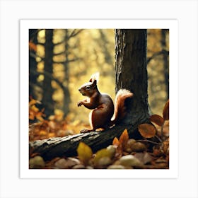 Red Squirrel In Autumn Forest Art Print