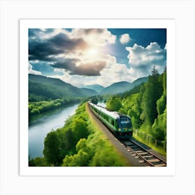 Travel Sky Train Scenery Forest Summer Landscape View Freight Bay Sunlight Green Beautif (12) Art Print