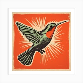 Retro Bird Lithograph Hummingbird 3 Art Print