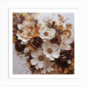 Big flowers in gold Art Print