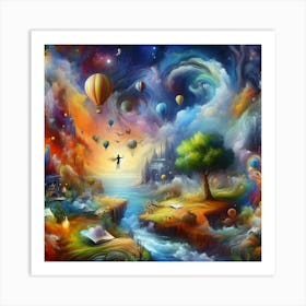 Dreamscape With Flying Hot Air Balloons Art Print
