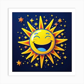 Lovely smiling sun on a blue gradient background 64 Art Print