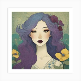 Asian Girl With Purple Hair 1 Art Print