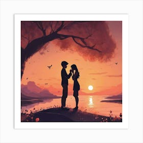 Couple At Sunset Art Print