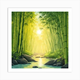 A Stream In A Bamboo Forest At Sun Rise Square Composition 188 Art Print