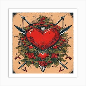 Heart With Swords And Roses Art Print