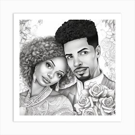 Black And White Wedding Drawing 1 Art Print