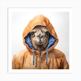 Watercolour Cartoon Camel In A Hoodie 2 Art Print