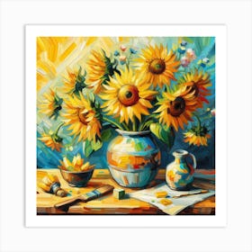 Sunflowers In A Vase 3 Art Print