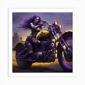 Zombie Girl On A Motorcycle 1 Art Print