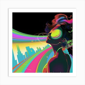 Trippy, bright, colorful, portrait of a cyberpunk, artwork print, "Waiting Forever" Art Print