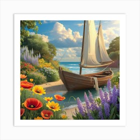 Sailboat On The Beach 3 Art Print