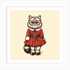 Cat In Red Dress Art Print