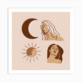 Celstial Woman Lineart Collage Art Print