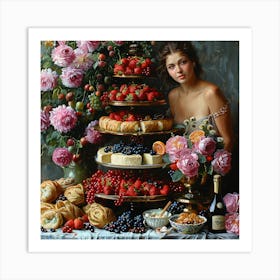 Girl With A Cake Art Print