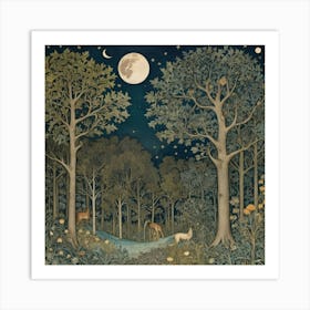 William Morris Print Night Forest Moon Poster Vintage 4 Art Print