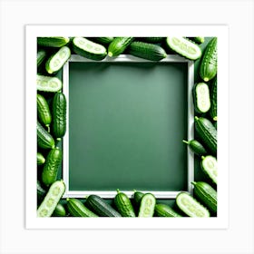 Frame Of Cucumbers On Green Background Art Print