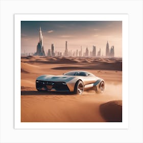 Futuristic Car In The Desert Art Print