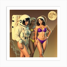 Three Women On The Moon Art Print