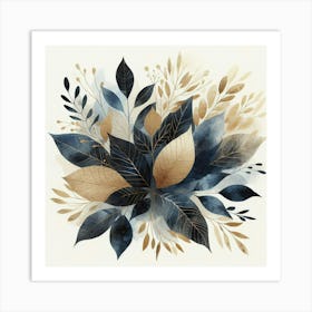 Blue And Gold Leaves Canvas Print Art Print