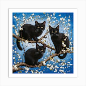 Black Cats In Blossom Art Print