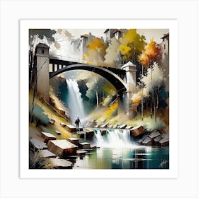 Bridge Over A Waterfall Art Print