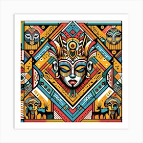 African Mask Elegance Art Deco Inspired Artwork Art Print
