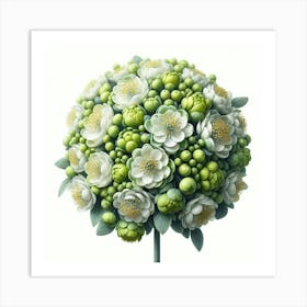 Green And White Flowers Art Print