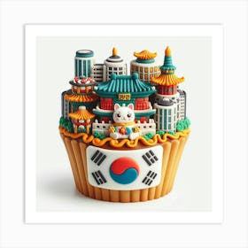 Korean City Cupcake Art Print