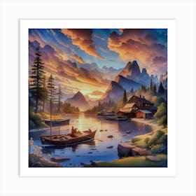 Sunset By The Lake Art Print