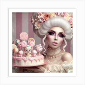 Beautiful Woman Holding A Cake Art Print