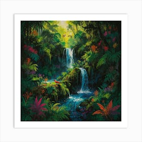 Waterfall In The Jungle 54 Art Print