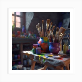 Artist's Brushes and Paint Pots  Art Print